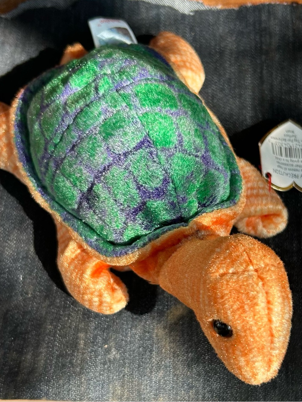 Plush Turtle Pet Toy - Green Shell, Orange Body